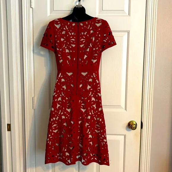 Anthropologie Moulinette Soeurs Red Laser Cut Dress Size 4 - Picture 2 of 7